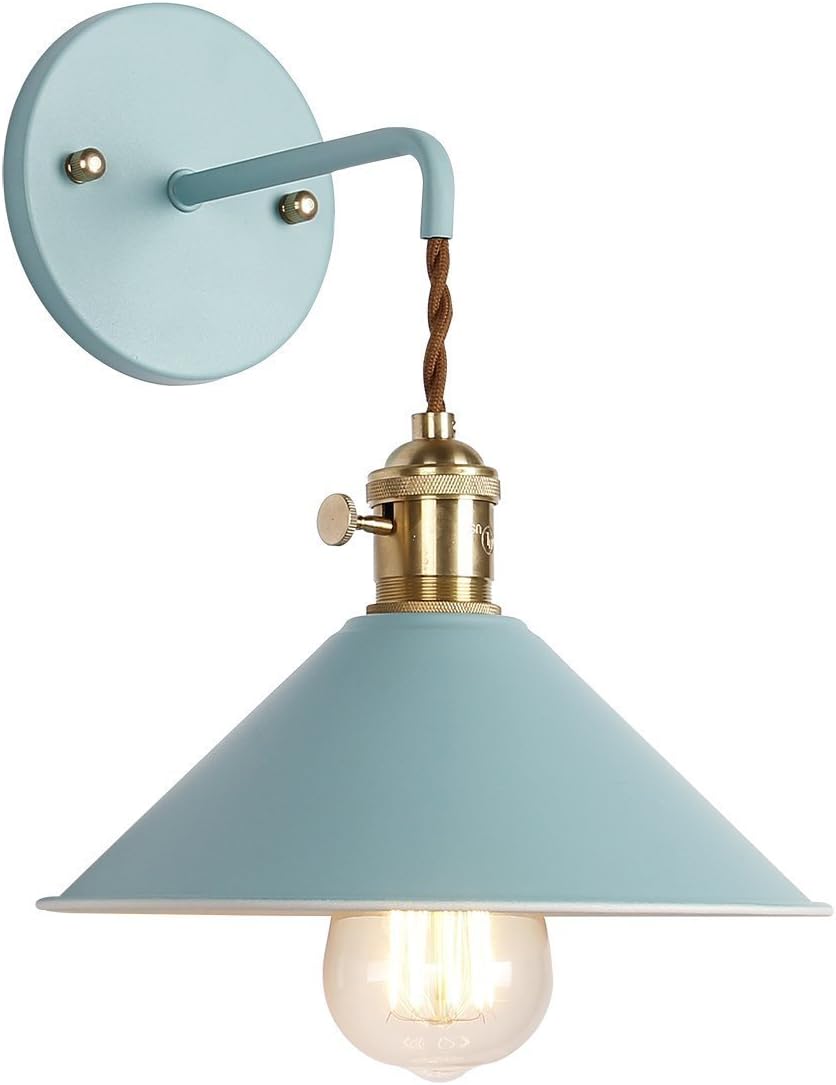 iYoee Wall Sconce Lamps Lighting Fixture with on Off Switch,Blue Macaron Wall lamp E26 Edison Copper lamp Holder with Frosted Paint Body Bedside lamp Bathroom Vanity Lights