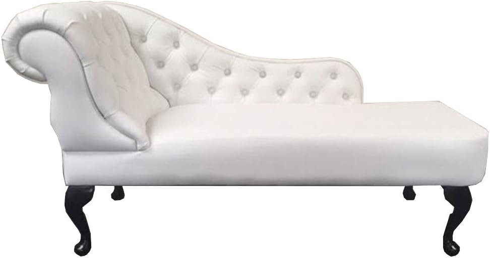 Designer Traditional Chaise Longue in White Faux Leather Fabric