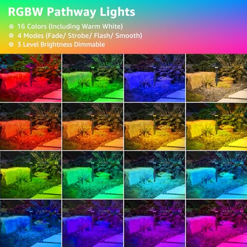 Image of SUNVIE RGBW Low Voltage Landscape Lights 3W Color Changing Pathway Lights 12-24V Multi-Color Path Lights Waterproof for Yard Garden Walkway Holiday Landscape Lighting ETL Listed Cord, 12 Pack