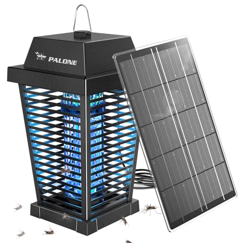 PALONE Insektenvernichter Elektrisch Solar 4500V USB C Wiederaufladbar Elektrischer UV Mückenlampe with 7 5W/5V Sonnenkollektor & 3 6M Typ-C Kabel für Camping Garten Innen