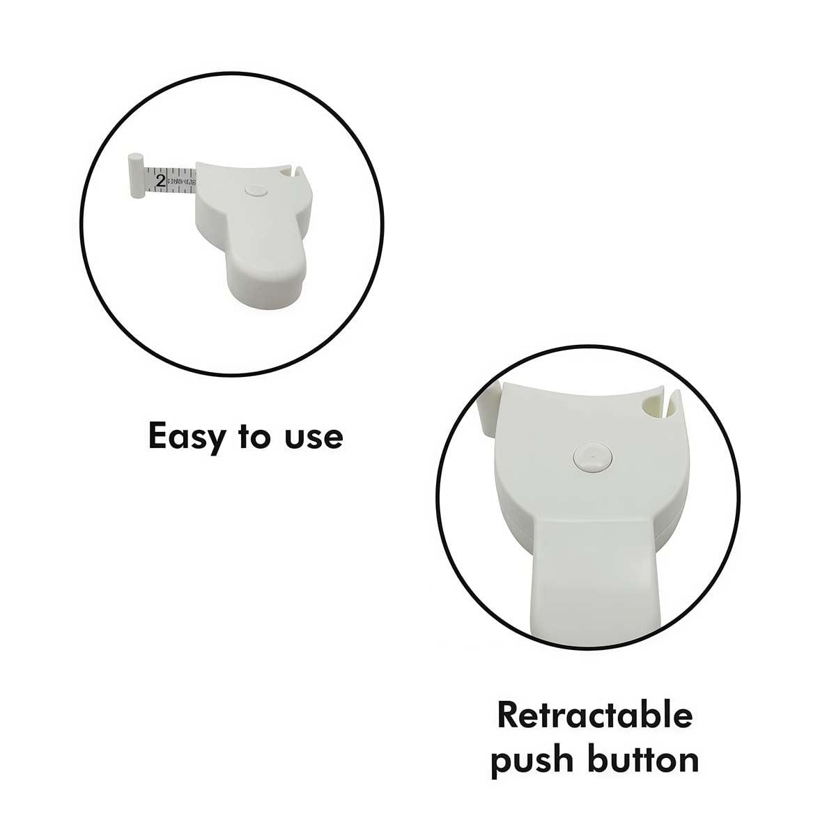 Flexible Retractable Measuring Tape with Dual Scales, 60-Inch Body Measurement Tape for Accurate Circumference Measurements, Automatic Locking Tape Measure with Metric and Imperial Units(White)