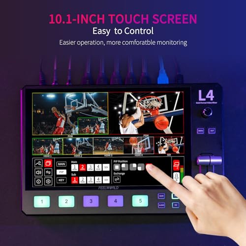 Image of FEELWORLD L4 10.1 Inch Touch Screen Video Switcher 10.1 inch Touchscreen, Real-time Preview 5 Input Sources PST PGM and Operation Interface