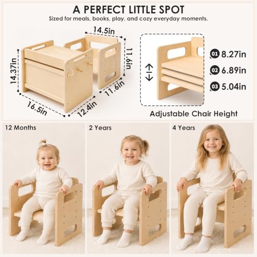 Image of bpmfkid Montessori Weaning Table and Chair Set - Adjustable Design for Toddlers, Ideal for Mealtime, Learning, and Play | Adjustable Wooden Design for Meals, Learning, Play, and Everyday Routines