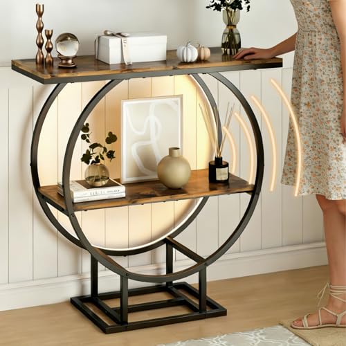 Recopilación de Sala Top 10. 46 GILLAS Credenza Recibidor con Luz LED con Sensor, Mesa Recibidor de Entrada, Mesa Consola Mueble Organizador Decorativo Madera y Metal, Estante Organizador Mesa Auxiliar para Sala,...