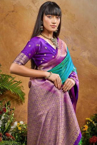 Image of SWORNOF Women's kanjivaram banarasi silk saree for festival Wedding silk with rich pallu Design sarees for women with Unstitched blouse piece