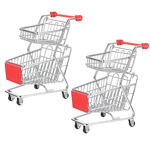 UPKOCH 2 Piezas Mini Carrito de Compras Ruedas Carro Plegable Cesta almacenaje cestas de almacenaje pequeños Modelos de carritos de supermercado Modelos de carritos de Compras el plastico