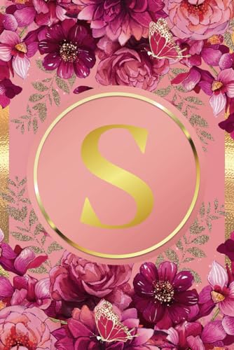 Monogram Notebook S: Pink and Gold Floral Initial Letter S Monogram College Ruled Notebook for Women and Girls - Personalized Name Journal - Monogrammed Gift