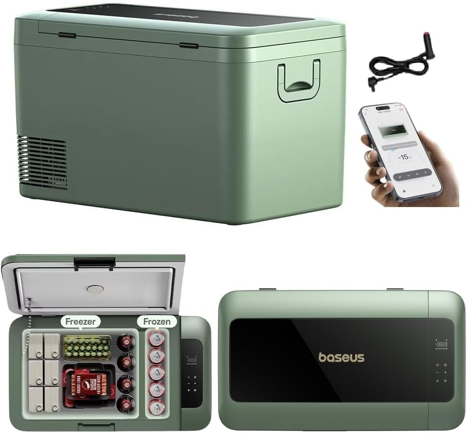 Baseus T-Space Car Refrigerator Freezer & Cooler for Tesla Model Y – 26.1L, -4℉ Fast Cooling, App Control, Ideal for Car, Outdoor & Camping - Green