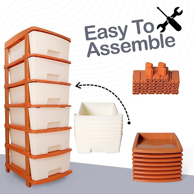 Image of KITCHIVO Plastic Modular Drawer Storage Chest Of Drawers Organizer Storage Box, Large Stomo Racks For Multipurpose Anti-slip Shoes Organizers (White & Golden, 6 Layer)