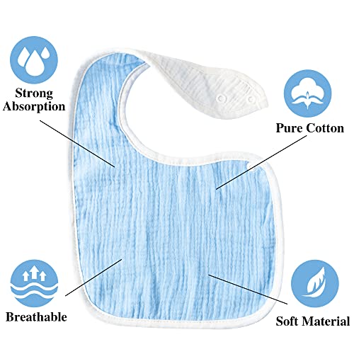 Zainpe 6Pcs Snap Muslin Cotton Baby Bibs for Boys Girls Blue Green Feeding Bib Adjustable Neutral Gray Burp Cloths with 6 Absorbent Soft Layers for Unisex Infant Toddler Drooling Teething and Eating3