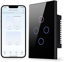 MIUCDA Interruptor Inteligente de Touch Luz Wi-Fi Fio Neutro Necessário suporta 2 vias de controle paralelo 4X2" Bivolt compatível com Alexa Google Home（4 Botão，Preto）