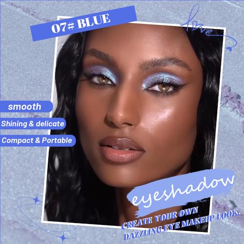 Image of WanTuoluo Sparkly Eyeshadow Palette for Women, Single Monochrome Eye Shadow Makeup, Shiny Pressed Cream Powder, Blendable Natural sombras para ojos, Holographic,Vegan,Travel (07-Glitter-Blue)
