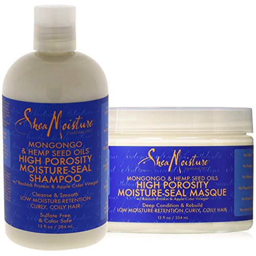Shea Moisture Mongongo & Hemp Seed Oils Combo Pack, High Porosity Moisture-seal Masque, 12 Ounce | High Porosity Moisture-seal Shampoo, 13 Ounce