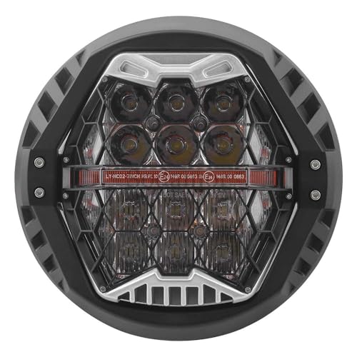 TrichTu Mount 7“ Honeycomb Led Headlight Fit For Harley 1994-2017 Touring 2012-later FLD Softail Fat Boy Yamaha,DOT and Emark Approved,Black