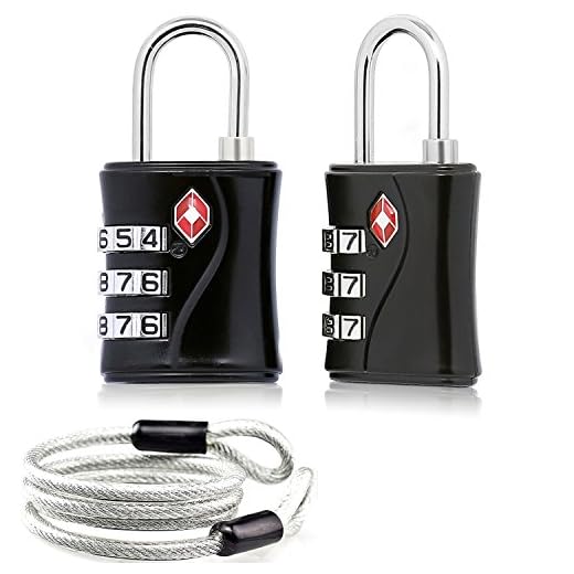 AspenSport 2 x TSA Lucchetto Combinazione 3 Cifre Armadietto Lucchetto Valigia Bagaglio Sacchetto USA lock Metallo( Nero ) con 60 cm Cavo d'acciaio