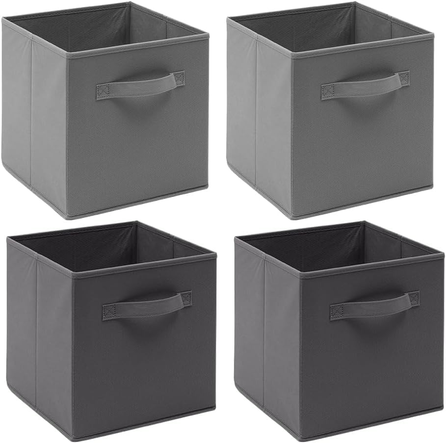 NICEME Cube Storage Boxes Set of 4, Foldable Storage Boxes with Handle for Home Office Nursery, 4pcs Collapsible Bins Organiser for Shelf Closet Organization, Light Grey+Dark Grey