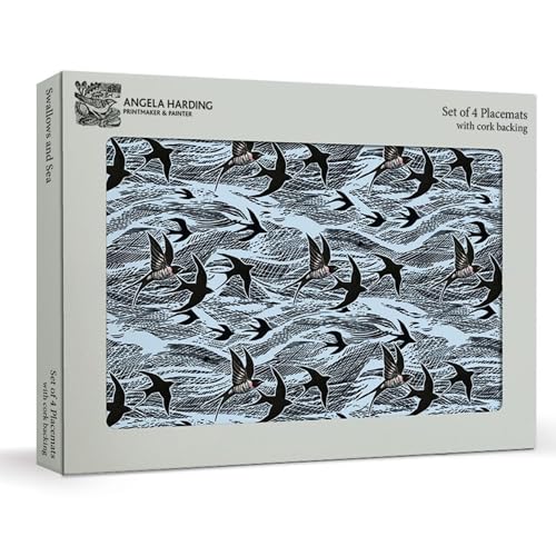 Museums & Galleries Set of 4 Cork Backed Wipeable Placemats - Swallows and Sea Design by Angela Harding - Statement Table Mats for the Home