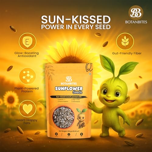Image of BOTANBITES Sunflower Seeds 500g | High in Fibre & Low in Carb | Protein-Rich Superfood Snack | Surajmukhi Beej | Rich in Omega-6, Zinc, Iron & Vitamin E | Antioxidant-Rich Healthy Snack for Fat Loss (500g)