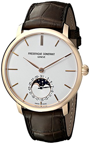 Frederique Constant Men's FC705V4S9 Slim Line Automatic Moon Phase Watch with Brown Leather Band