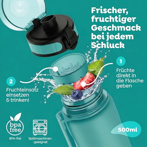 Sweety Fox Trinkflasche Kinder Kohlensäure Geeignet 500ml, Grün - Trinkflasche Sport 100% Auslaufsicher & Wasserflasche Spülmaschinenfest 3