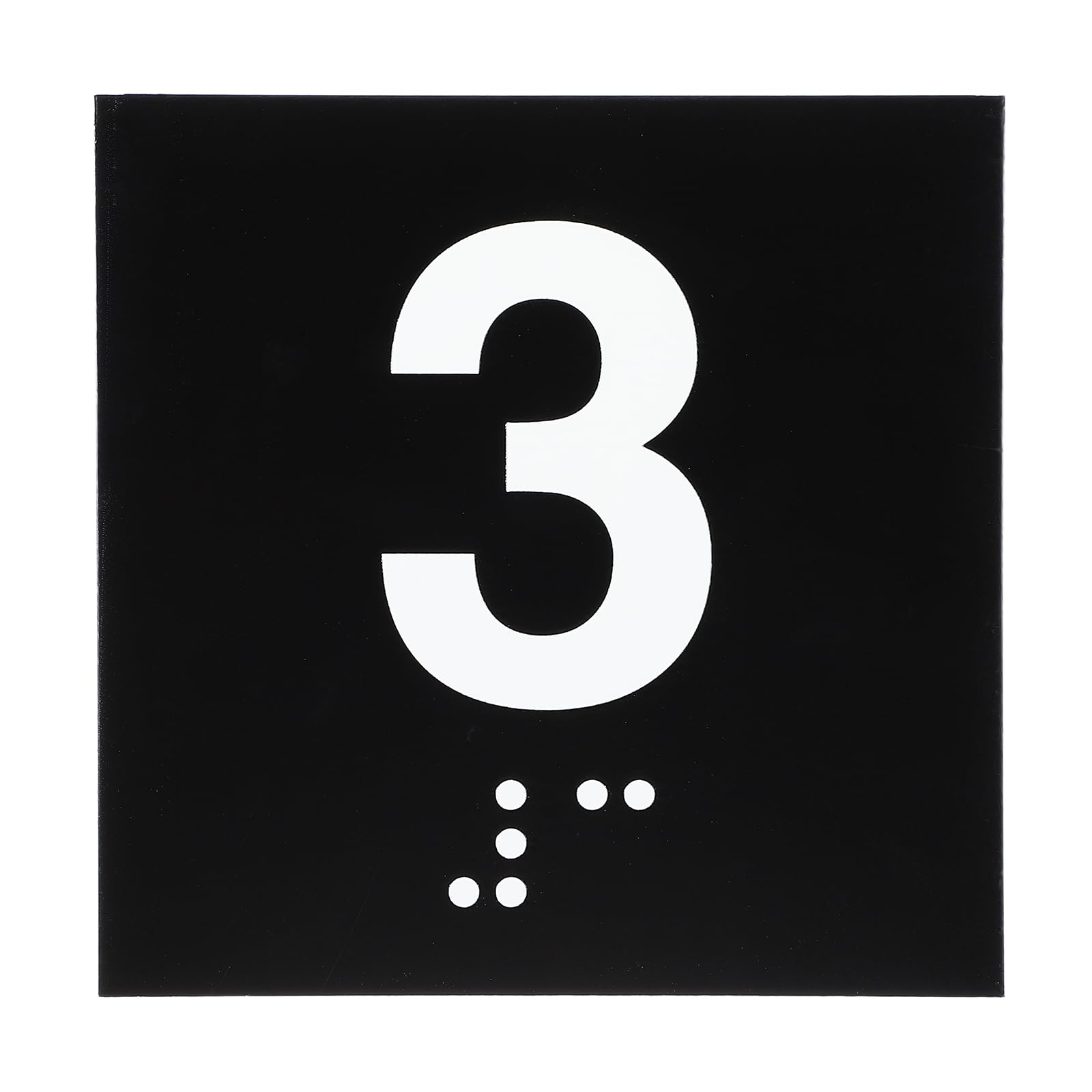 PATIKIL Exam Room Number Sign, 4" x 4" Number 3 Sign with Braille and Tactile Self-Adhesive Identification for Test Center Office Assistance, White on Black