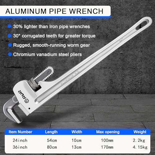 Image of 24 Inch Aluminum Pipe Wrench | Plumbers Wrench, Heavy Duty Plumbing Tools | Forged from High Carbon Steel | Suitable for Water Pipes, Plumbing, Fire Protection Pipe Tools