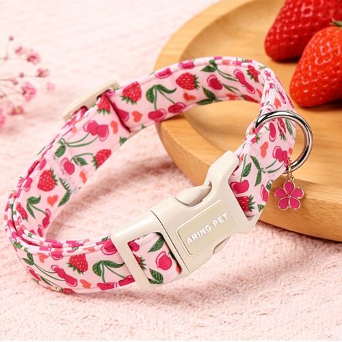 Image of ARING PET Dog Collar, Cute Spring Summer Strawberry Cherry Pet Collars for Puppy Small Medium Large Boy Girl Dogs-L, for Daily Outdoor Walking Training