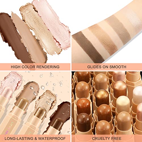 Face Cream Contour Stick Bronzer Stick Highlighter Stick Illuminator Makeup Glow Kit,Long Lasting Highly Piamented Skin Brighten Shadow Contour Bronzer Highlighter Powder Pen Pencil-F3 #TOP2