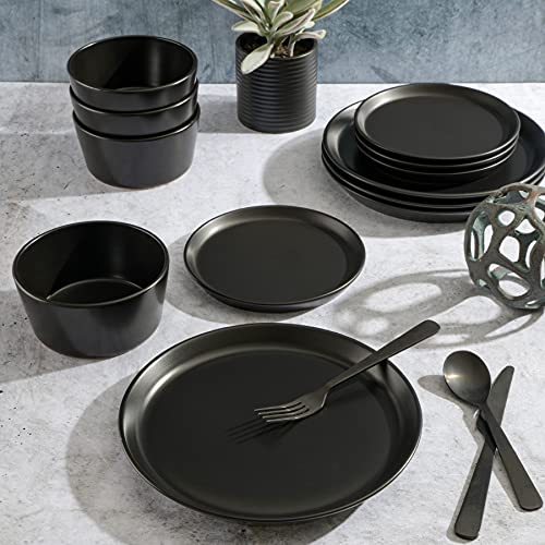 Gibson Soho Lounge Sofia Coupe Stoneware Dinnerware Set, Service For 4 (12Pcs), Black #TOP3