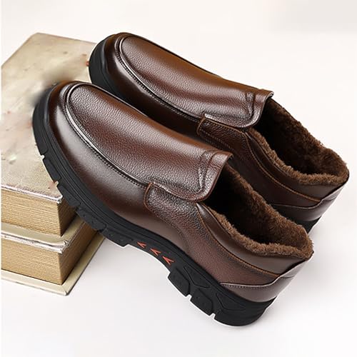 Men's Winter Warm Cotton-Padded Leather Dress Shoes Low-Cut Slip-On Casual Business Shoes for Men, Comfortable and Durable Ideal for Office2