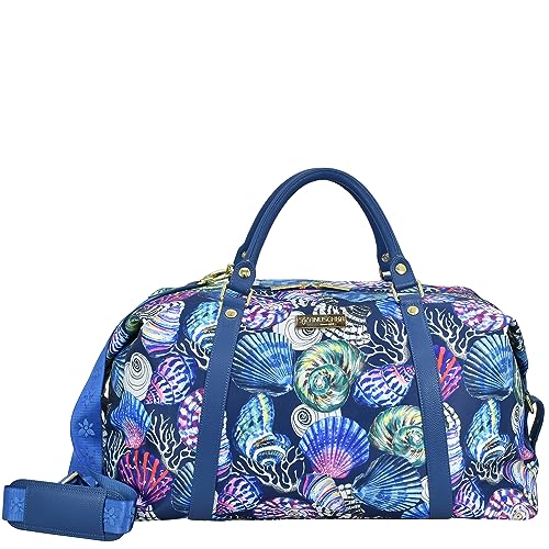 Image of Anuschka Great Escape Duffel Bag - Wanderlust Collection - Nylon Fabric with Genuine Leather Trim and Artwork Print