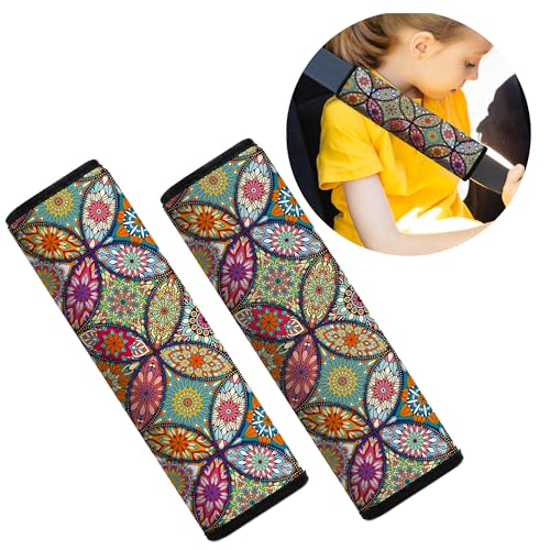 Image of Car Seat Belt Pad Cover, 2-Pack Soft Car Safety Seat Belt Strap Shoulder Pad for Adults and Children, Suitable for Car Seat Belt, Backpack, Shoulder Bag (Pretty Mandala)