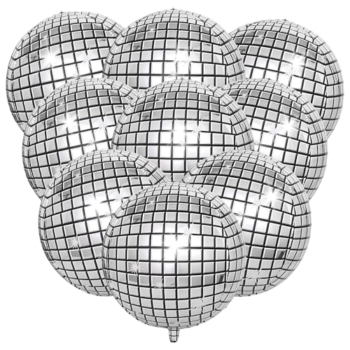 9 bolas de discoteca plateadas de 22 pulgadas para fiestas de discoteca, decoración retro para temas 70 
