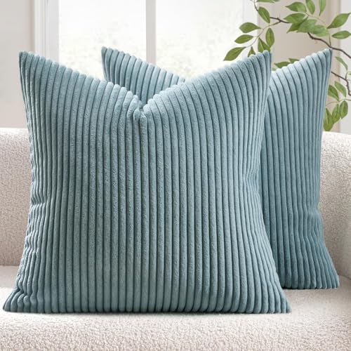 MIULEE Decorative Corduroy Throw Pillow Covers Set of 2 20x20 Smoky Blue