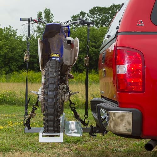 Black Widow Motorcycle Hitch Carrier with Extra-Long 6FT Ramp Lightweight Aluminum 400 lb. Capacity Anti-Rattle Included Fits 2" Receiver
