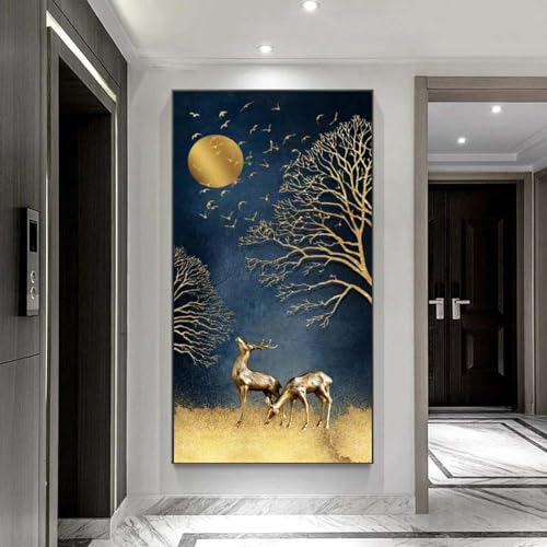 Tableaux grande toile cerf doré pour transformer un mur vide en salon moderne chic
