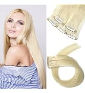 Clip In Hair Extensions Human Hair Light Platinum Blonde Highlights Remy Hair Extensions 18 Inch ...