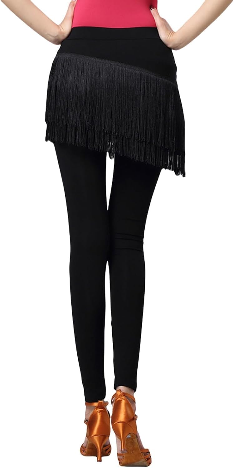 Damskie Spodnie Do Tańca Latynoskiego Ze Spódnicami Z Frędzlami Spodnie Balowe Tassel Tango Salsa Spodnie Do ćwiczeń Tanecznych, Black, XXL