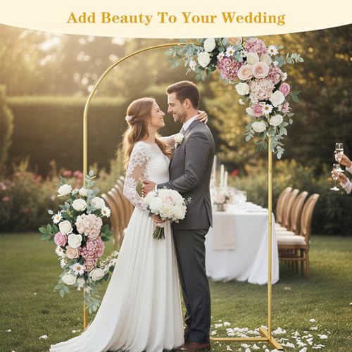 Image of RUBFAC 6.6 FT Arch Backdrop Stand, Metal Gold Wedding Arch Frame, Floral Balloon Arch Stand for Birthday Baby Shower Bridal Anniversary Graduation Ceremony Party Backdrop Decoration