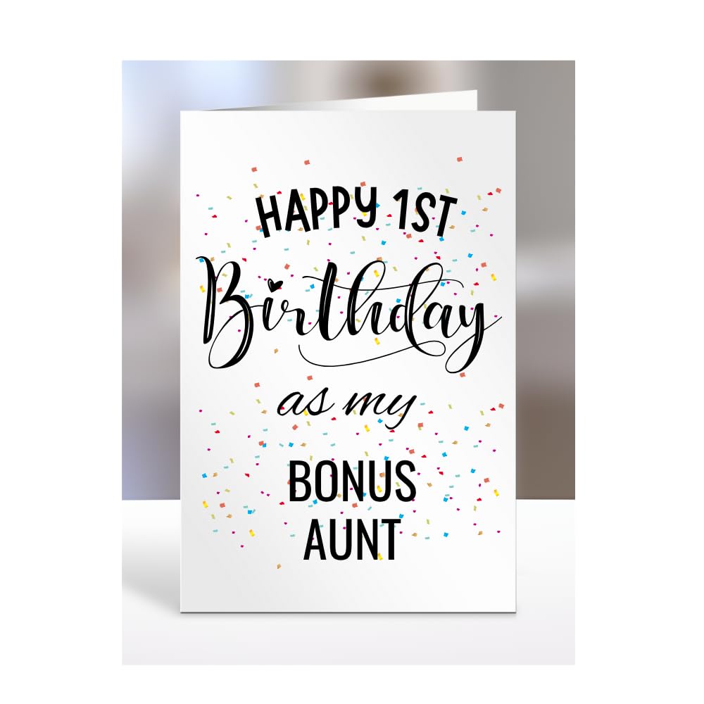 Happy 1st First Birthday as my Bonus Aunt card, gifts for men, women, greetings card, presents for Christmas, A5-138_23 โ image 1