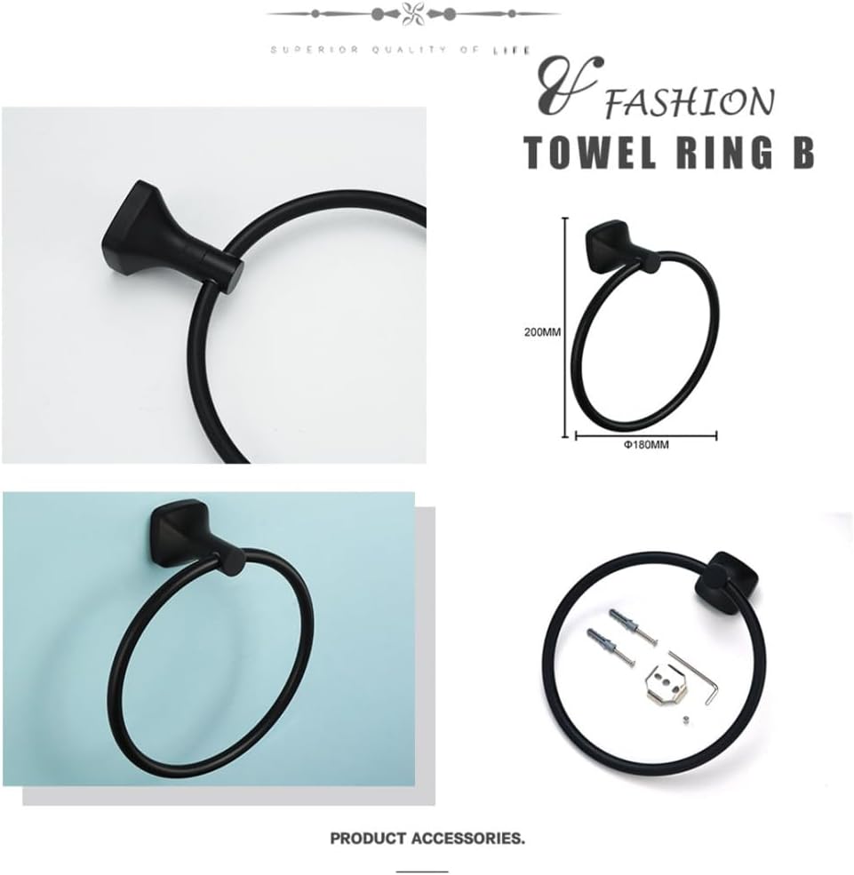 Stainless Steel Black Bathroom Accessories Set Towel Rack Towel Rack Paper Towel Rack Robe Hanger Hardware Storage Rack Pendant,Towel Ring B