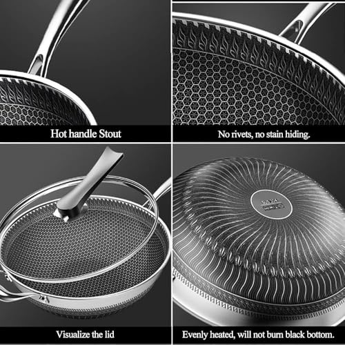 Wok pan de acero inoxidable de 12 pulgadas con tapa miniatura 4