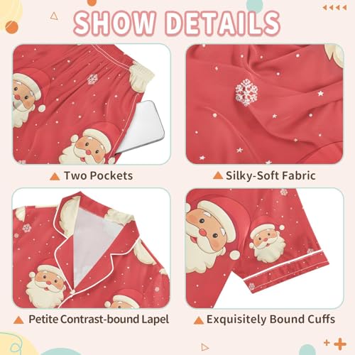 senya Santa Claus Snowflake Pattern Satin Summer Pajama Sets Silk Short Sleeve Button Down Sleepwear3