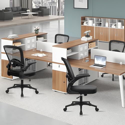 Image of KLASIKA Desk Chairs with Wheels, Ergonomic Mesh Back PU Leather Seat Home Office Adjustable Lumbar Support and Height Swivel Rolling Computer Task Chair with Flip Up Arms for Conference, Black, 12PK