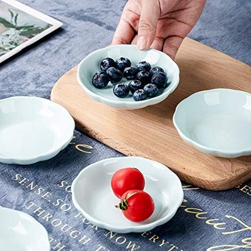Miniatura 5 de Sizikato 6 platos de porcelana azul claro, plato de aperitivo en forma de flor de 4 pulgadas.