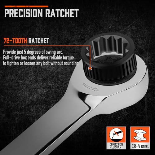 Image of HORUSDY 9-Piece Extra Long Ratcheting Wrench Set, Double Box End Wrench Set with Tool Bag & Box, Metric 8-22mm, CR-V Steel