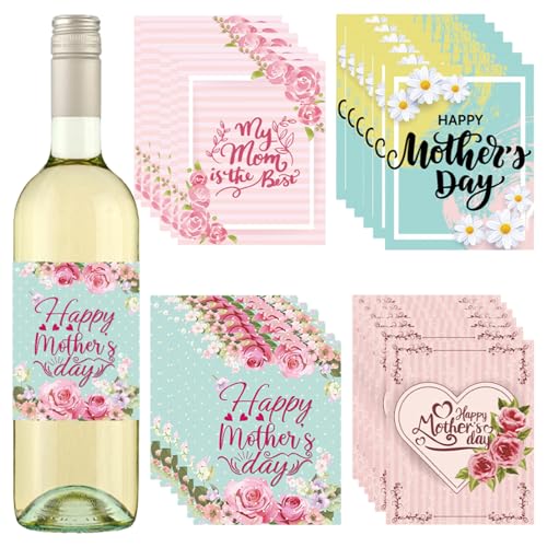 Calcomanías para botellas de vino e ideas de decoración floral para el Día de la Madre