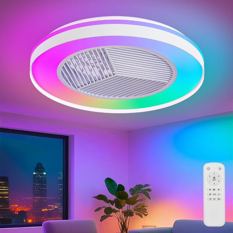 RLMIEL RGB Ceiling Fan,Reversible Ceiling Fans with Lights and Remote,3000K-6500K Dimmable Quiet Ceiling Fan Light,Modern LED Fan Lights Ceiling for Bedroom Living Room