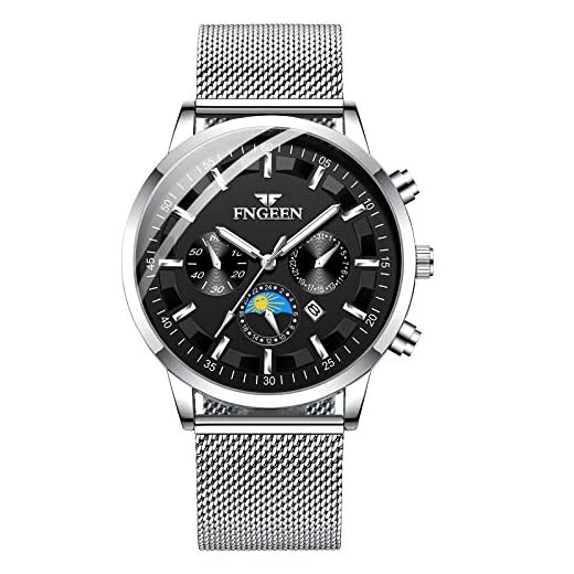 Unendlich U-Relojes para Hombre Impermeable Cronógrafo Correa de Acero Inoxidable Analógico de Cuarzo Relojes de Pulsera Reloj de Negocios para Hombres Puntero Luminoso