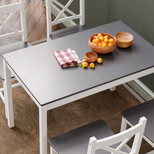 Alohappy 5 Piece Kitchen Table Set For Dining Room, Modern Rectangular Dining Table With 4 Chairs For Kitchen, Kitchen Room Furniture, Space-Saving & Easy Assembly (Grey) #TOP1